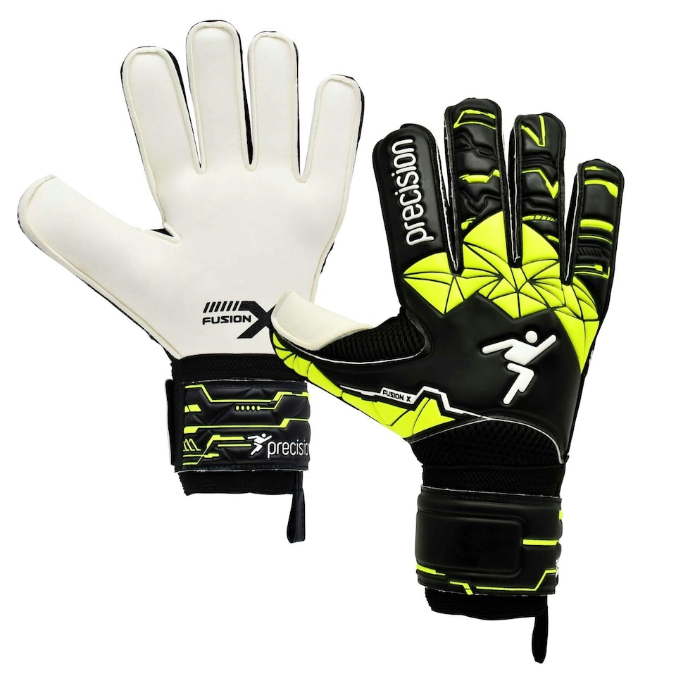 Precision Unisex Adult Fusion X Flat Cut Finger Protect Goalkeeper Gloves - Black/Fluorescent Yellow - 9