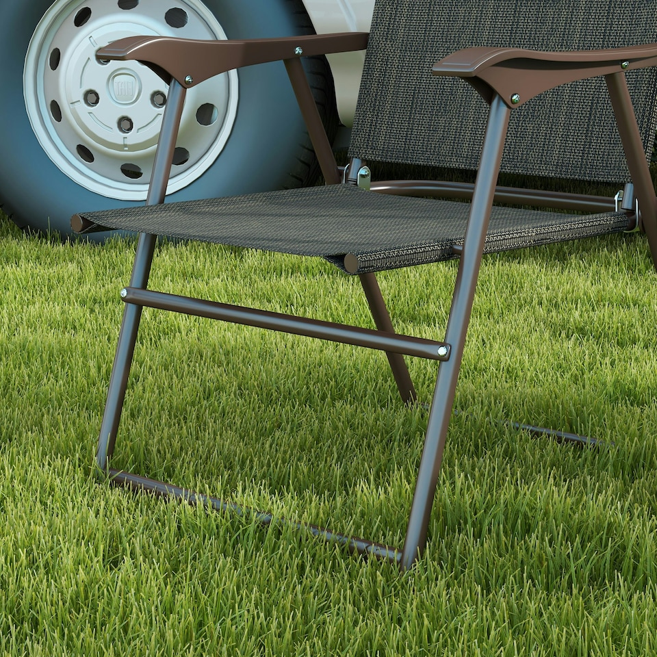 image 1 of Outsunny Folding Chairs Set, Breathable Mesh Fabric Seat, Dark Brown