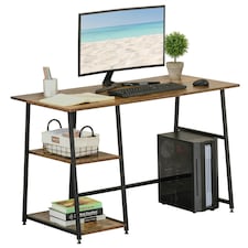 HOMCOM Writing Desk Working Station Home Office Table with 2 Shelves Steel Frame