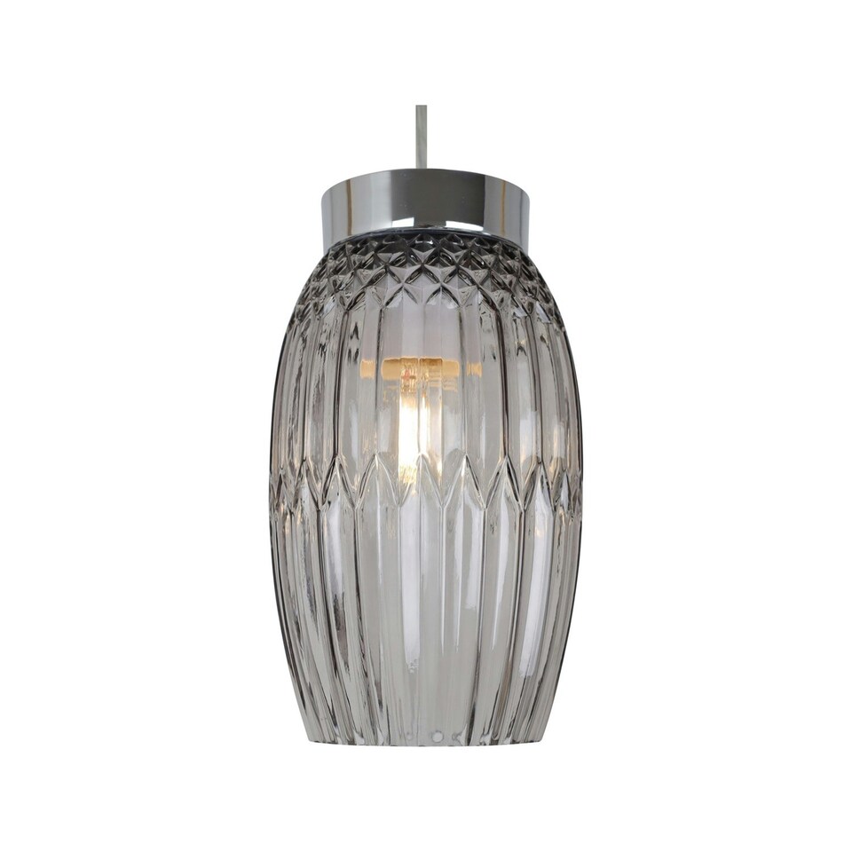 image 1 of Set of 2 Facet - Chrome with Smoke Faceted Glass Pendant Shades Clear | Chrome