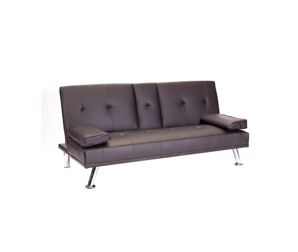 image 1 of Odeon Faux Leather Click-Clack Sofa Bed with Cup Holders & Chrome Legs - Brown | Brown | Brown | 1