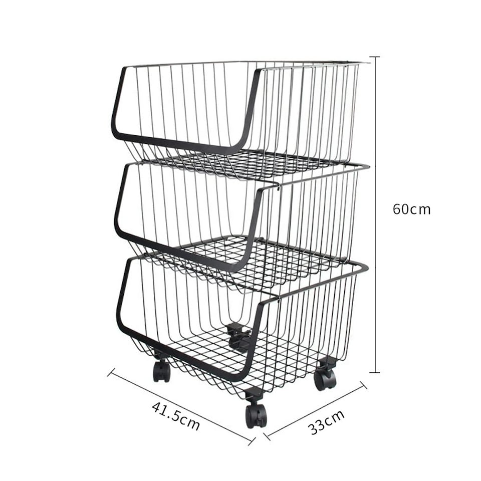image 1 of Living and Home Stackable Rolling Wire Storage Basket Trolley