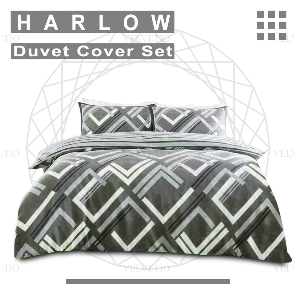 image 1 of Harlow Printed Duvet Cover Set Reversible Polycotton Beddings Grey | Double