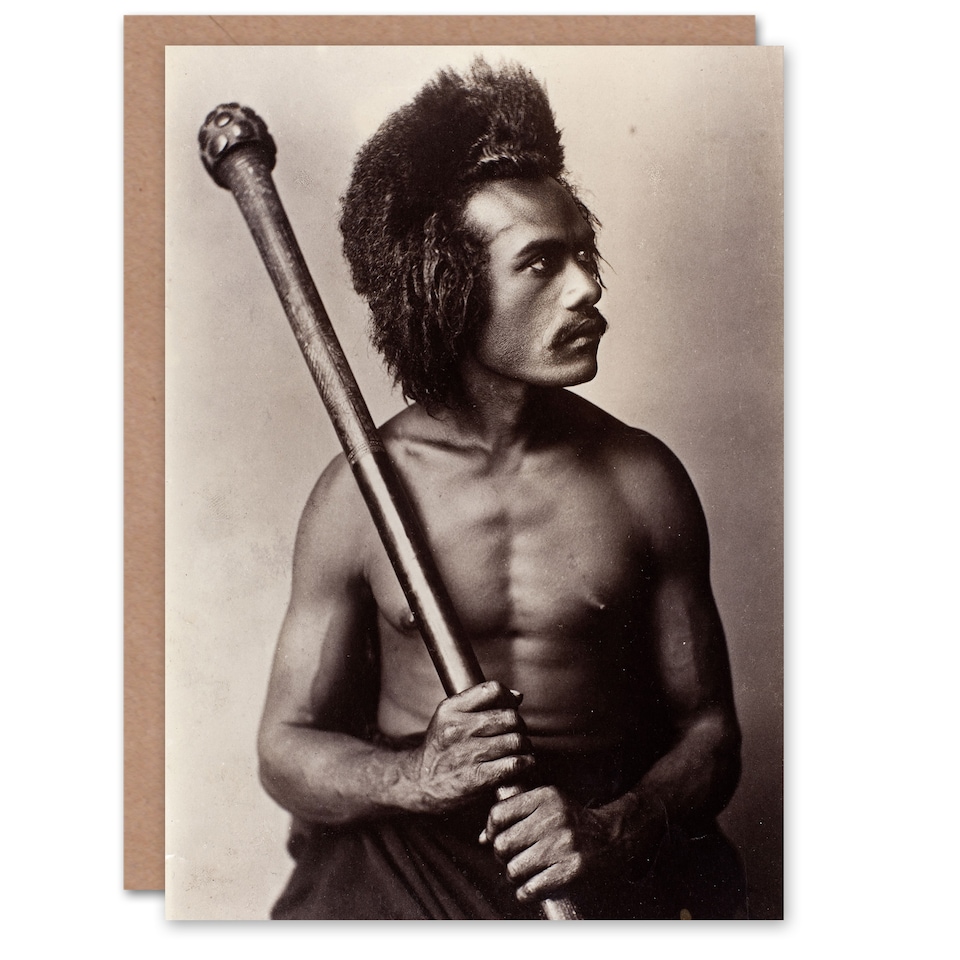 image 1 of Burton Brothers Photograph of a Fijian Warrior Art Greeting Card