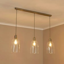ValueLights Kira Glass Dome 3 Drop Bar Brushed Chrome Diner Ceiling Pendant Light with Bulbs Silver