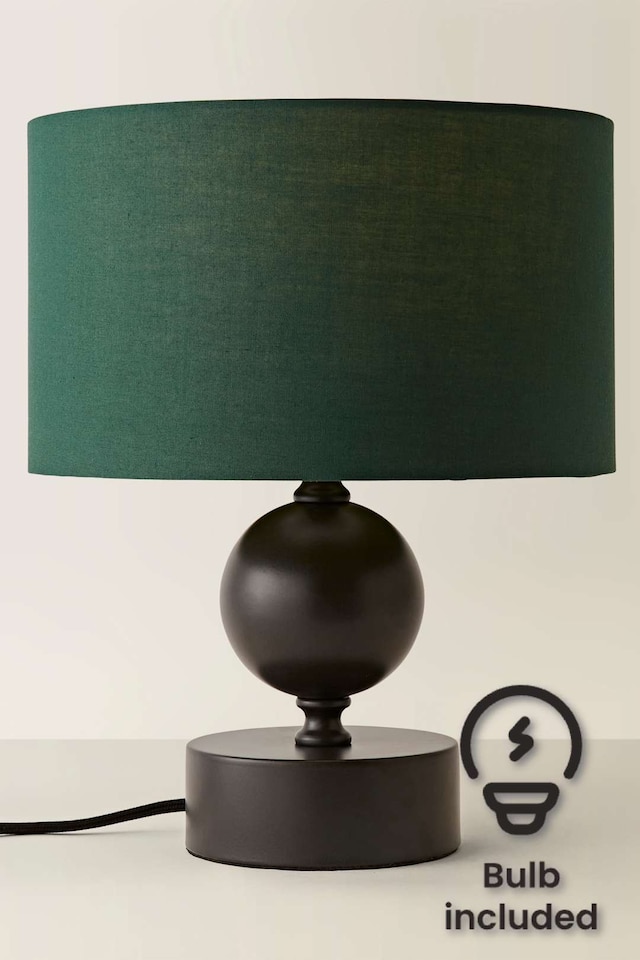 image 1 of ValueLights Anthony Candlestick Table Lamp Green Shade & Bulb | Black