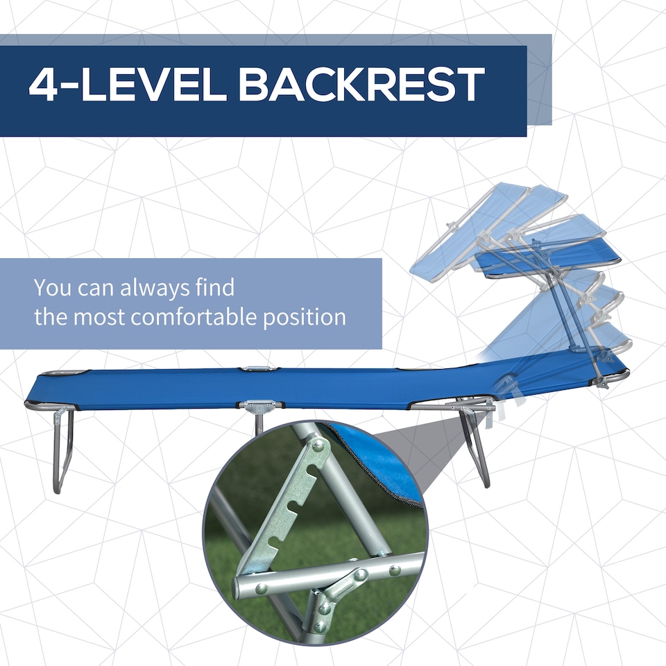 image 1 of Outsunny Folding Sun Lounger Set of 2 w/ Sunshade Adjustable Backrest Blue