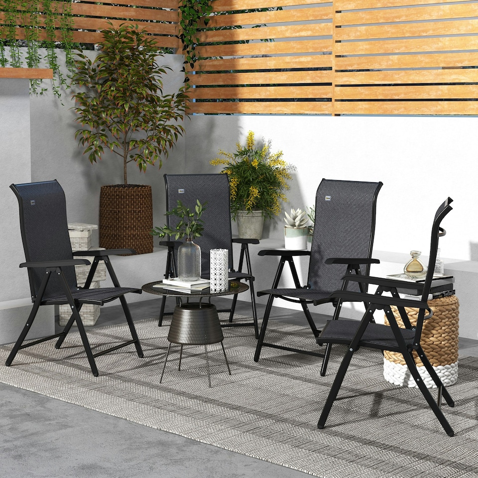 image 1 of Outsunny Set of 4 Outdoor Rattan Folding Chair Set w/ Adjustable Backrest Grey