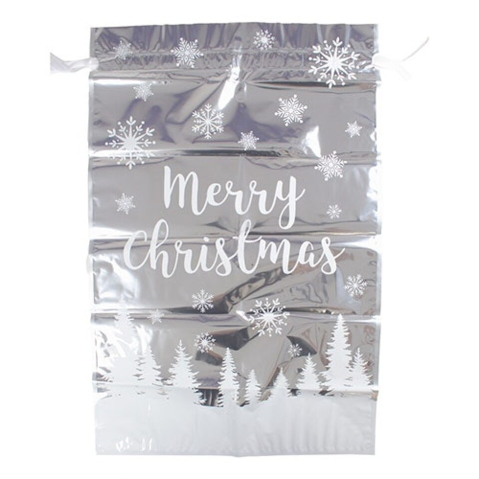 image 1 of Merry Christmas Silver Snowflake Jumbo Gift Bag with Tag