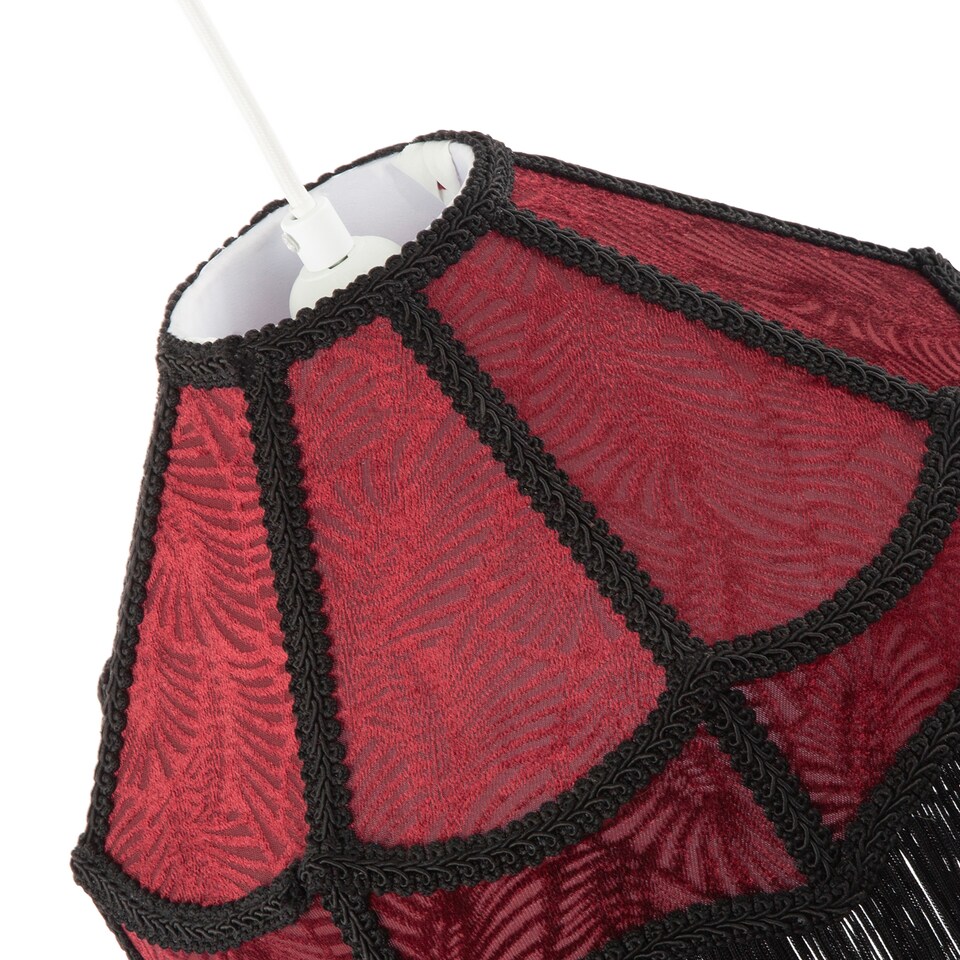 image 1 of Vintage Victorian Style Lamp Shade in Burgundy with Black Tassels | Purple