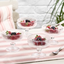 Set of 4 Luxury Ribbed Glass Footed Dessert Bowls Wedding Decorations Ideas 300ml | Clear | Clear | Medium | 4