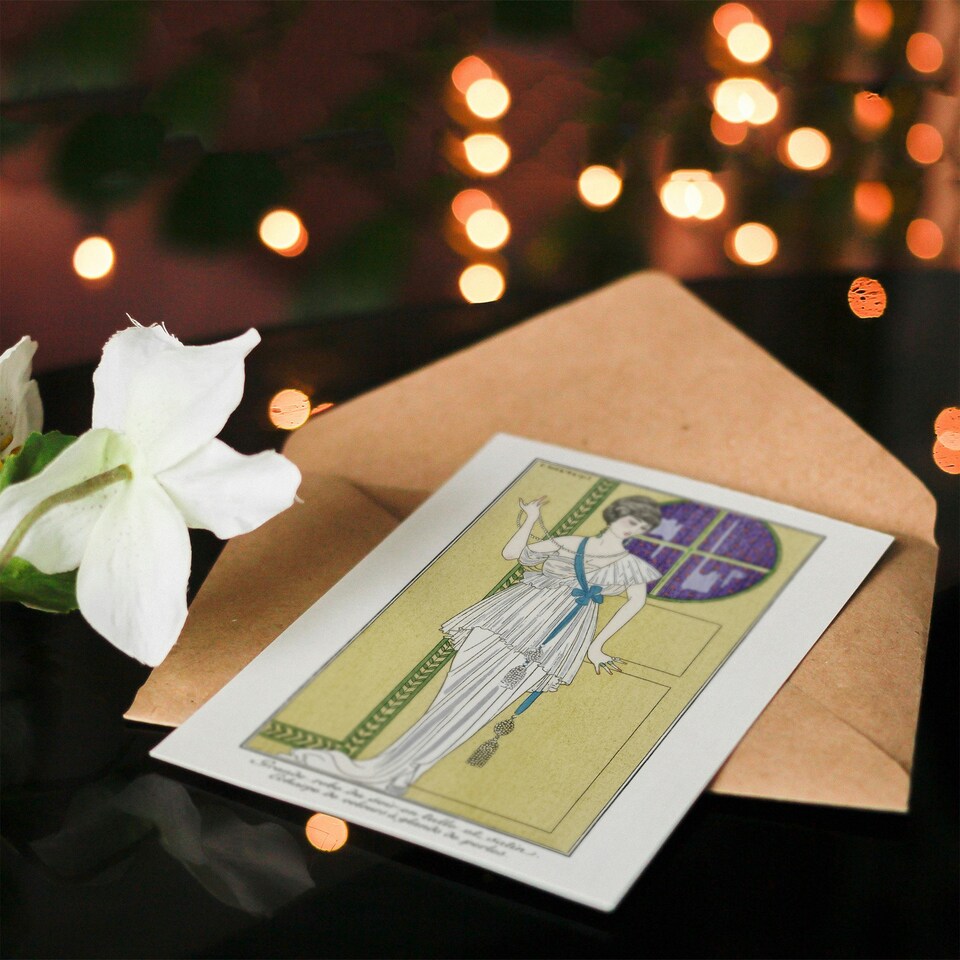 image 1 of George Barbier Art Card Vintage Parisian Fashion Evening Gown