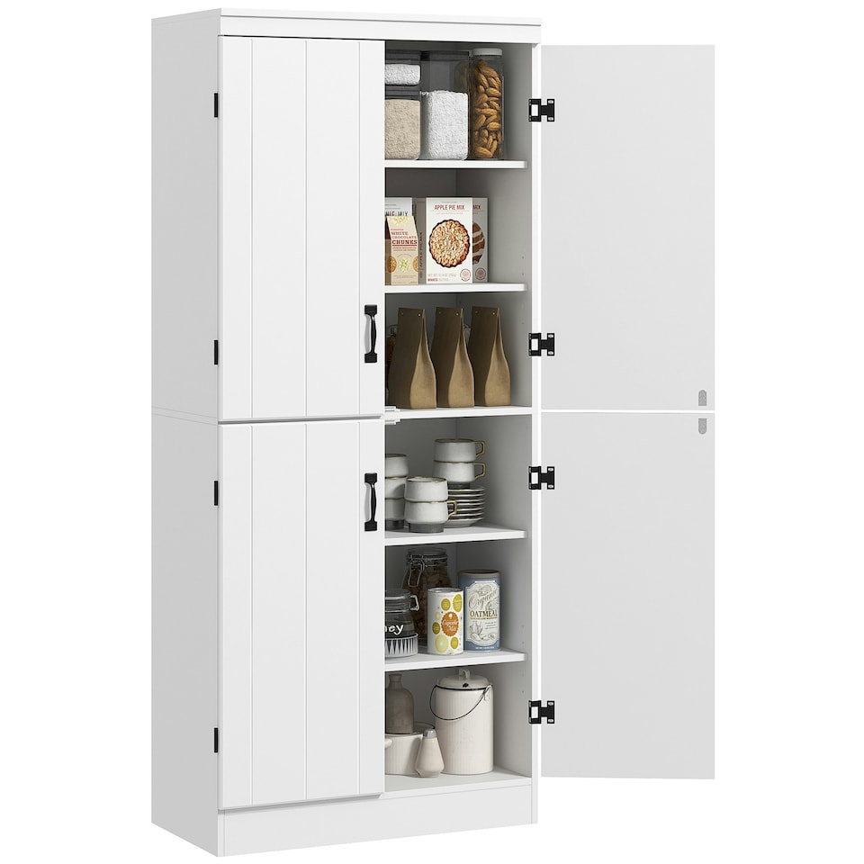 image 1 of HOMCOM Kitchen Cupboard Storage Cabinet w/ 4 Doors and Adjustable Shelves,White