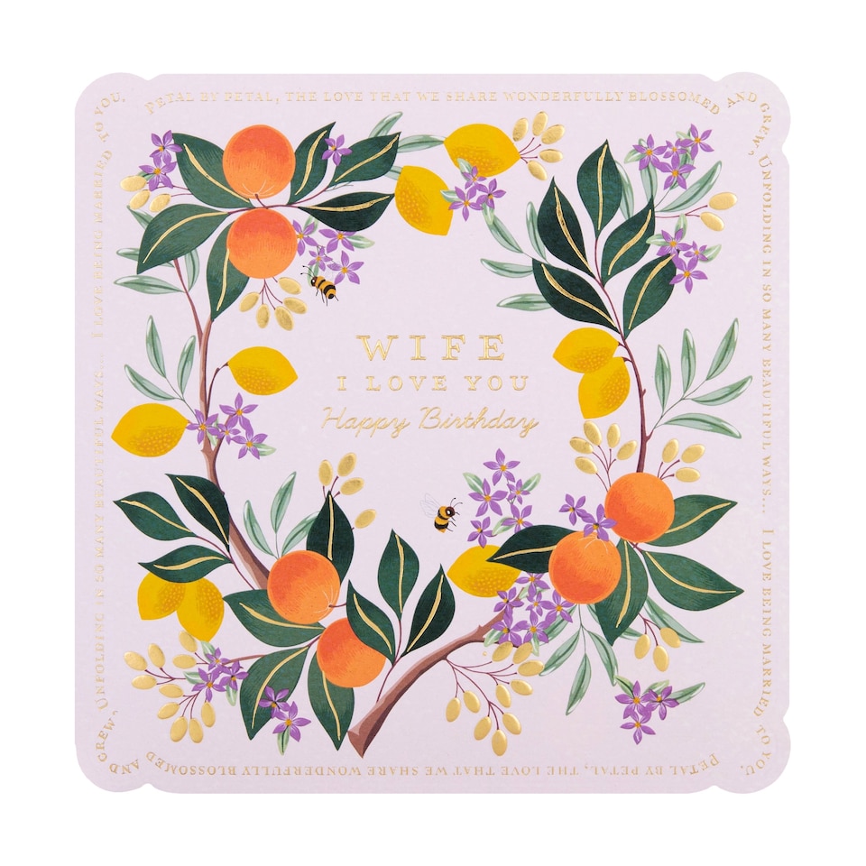 image 1 of Hallmark Birthday Card For Wife - White Lemon And Oranges Flower Border Design