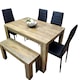 image 1 of Wooden Dining Table Set for 6 Rustic Effect Table With 4 Black Leather Chairs and 1 Bench Black