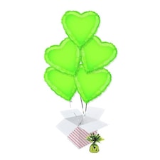 Lime Green Heart Shape Foil Helium Balloon Bouquet - 5 Inflated Balloons In A Box