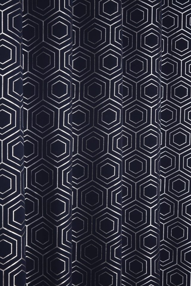 image 1 of Element Geometric Thermal Blackout Eyelet Curtains 116cm x 137cm Navy | Blue | Blue