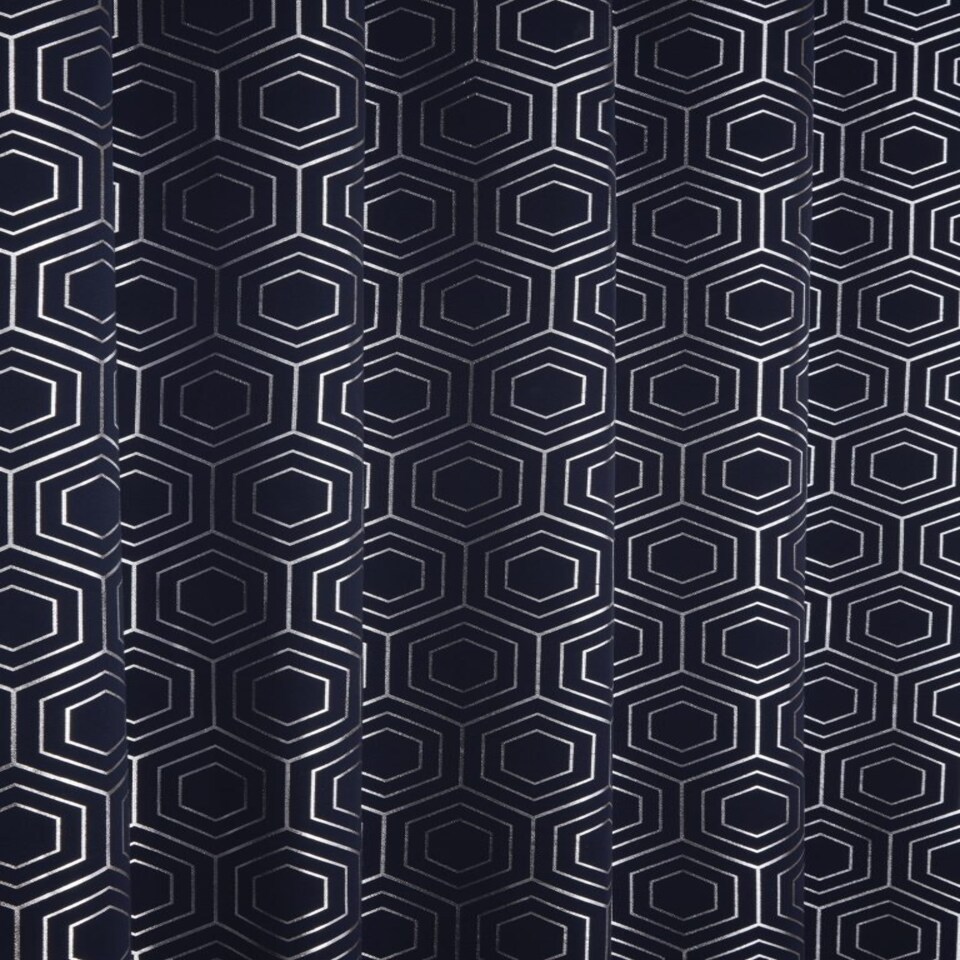 image 1 of Element Geometric Thermal Blackout Eyelet Curtains 116cm x 137cm Navy Blue | Blue