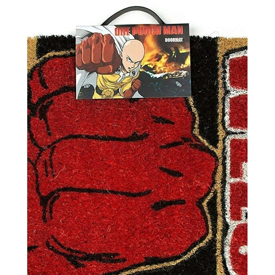 image 1 of One Punch Man One Knock Is More Than Enough! Welcome Saitama Door Mat - Red/Black - One Size