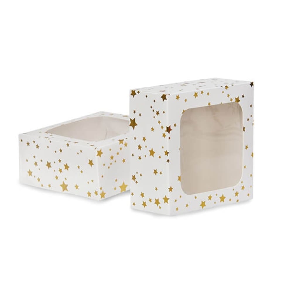 image 1 of Anniversary House Gold Star Square Treat Boxes with Window Pack of 2
