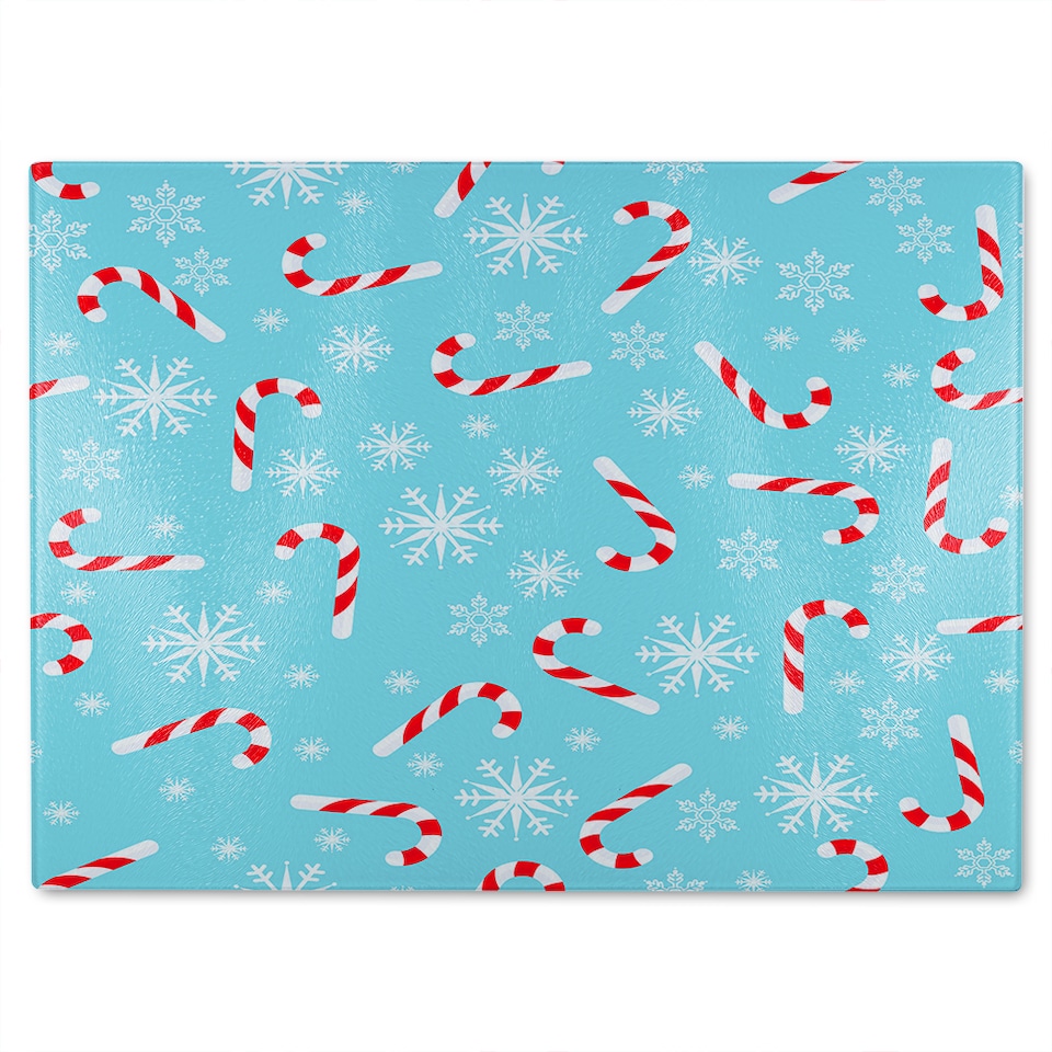 image 1 of Candy Canes And Snowflakes Dining Glass Chopping Board | Multi