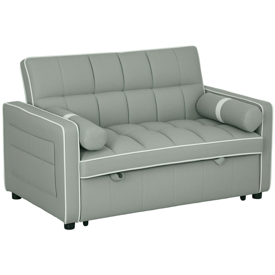 image 1 of HOMCOM 2 Seater Pull Out Sofa Bed with Adjustable Backrest, Light Grey | Multi | Two Seater