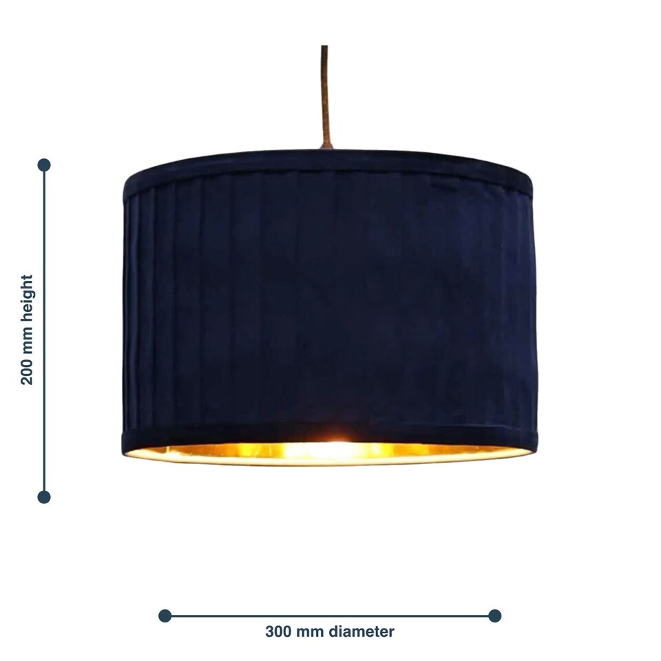 image 1 of Set of 2 Sundance - Navy Blue Velvet Pleated 30cm Lamp Shades with Gold Inner | Blue | Gold | Large | 2