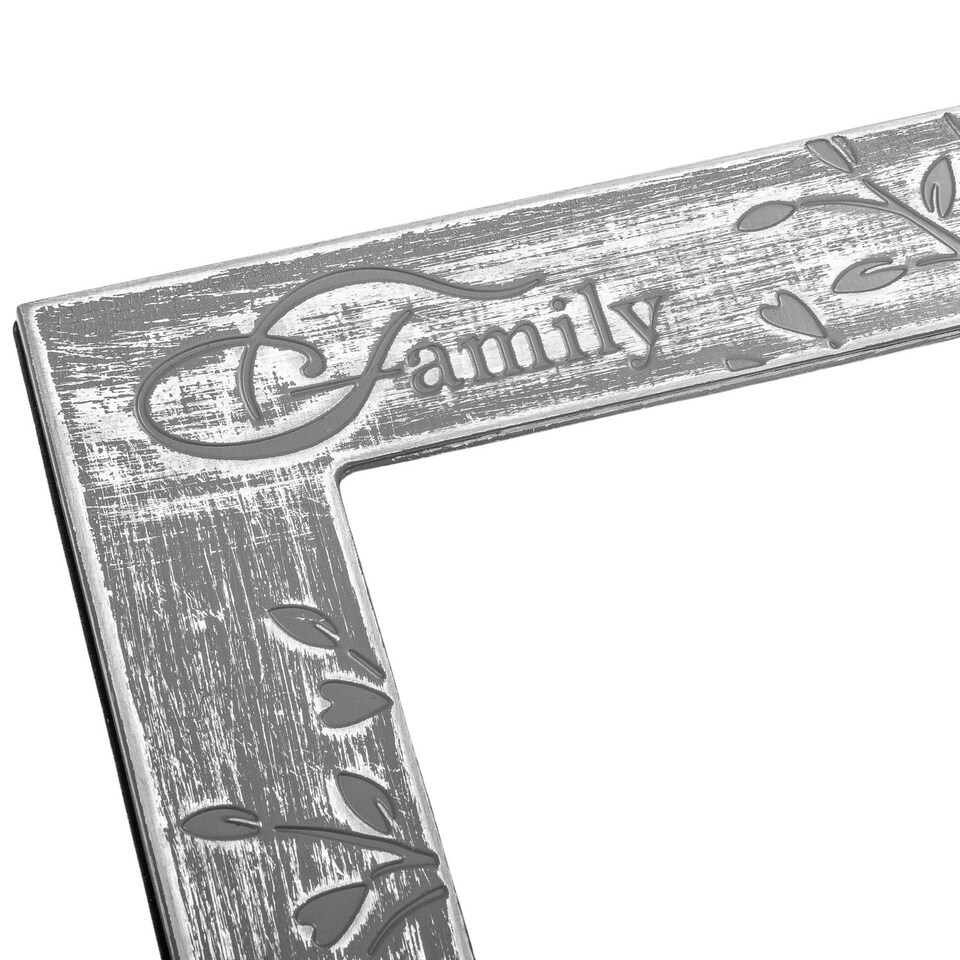 image 1 of Galvanised Brushed Silver Family Sentiment Picture Frame with Tree Decoration Silver | One Size