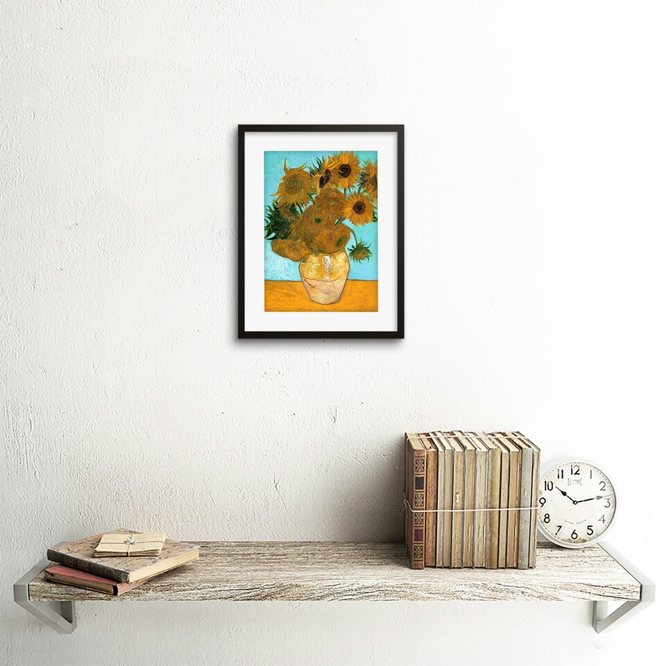 image 1 of Vincent Van Gogh Vase Twelve Sunflowers 9x7" Black Framed Wall Art Print