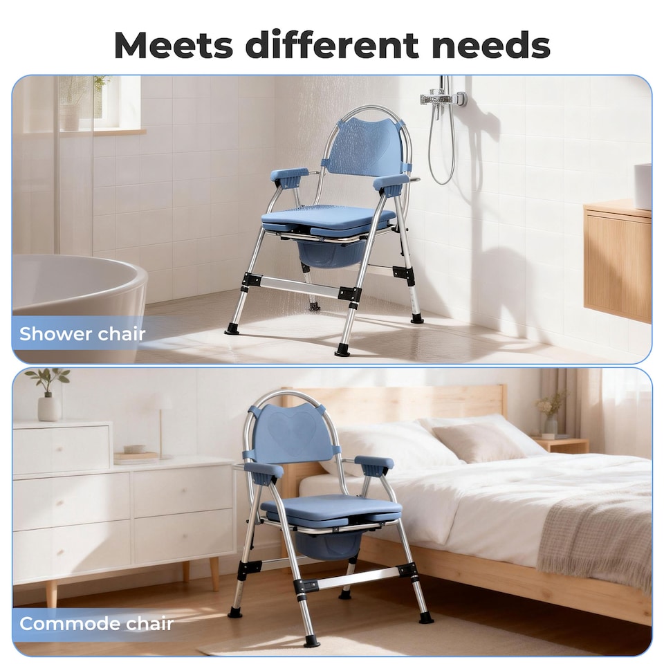 image 1 of Levede Folding Adjustable Metal Commode Chair for Bedroom Bedside Shower