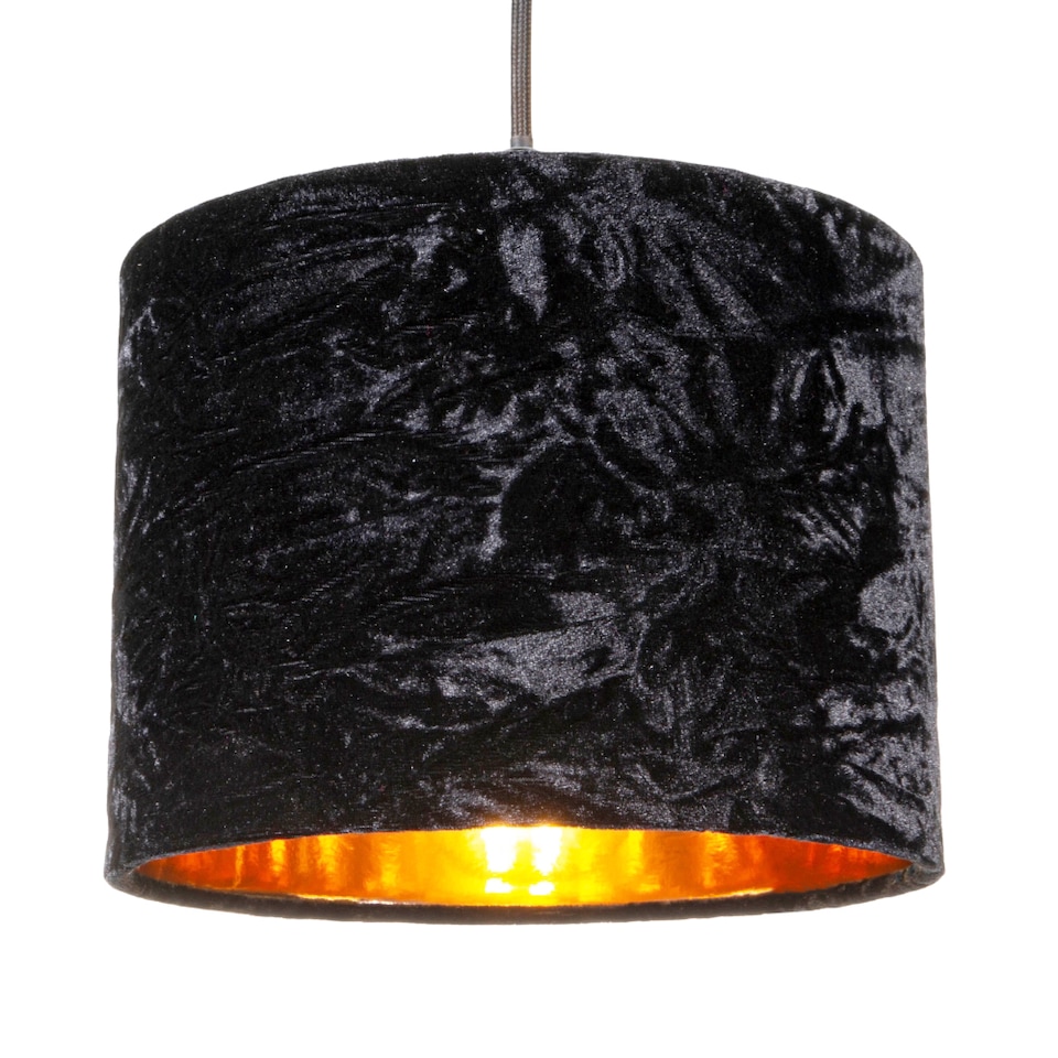 image 1 of Modern Black Crushed Velvet 8 Inch Table-Pendant Lampshade with Shiny Copper Inner | Black