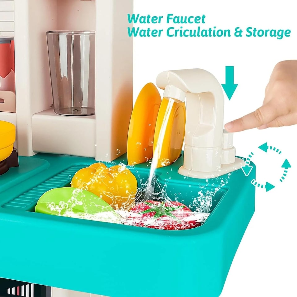 image 1 of Green Kids Role Play Kitchen Set – Realistic Lights, Sounds & Steam Spray with 40+ Accessories Educational Pretend Cooking Toy for Ages 3+