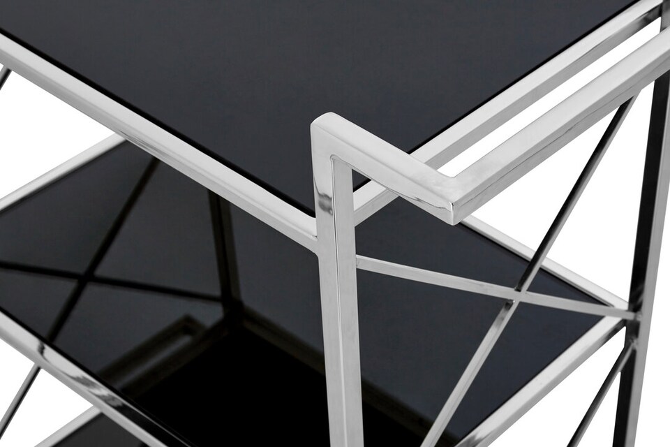 image 1 of Hoffmann Black Mirrored Glass 3 Tier Trolley.