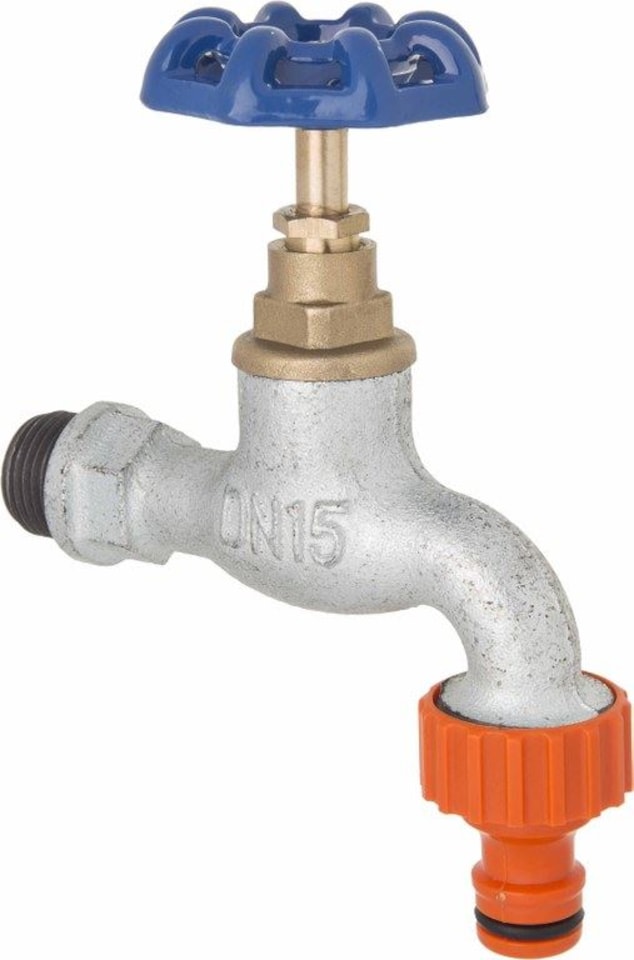 image 1 of Cast Iron Garden Hose Tap 1/2 BSP Inlet Faucet Valve fits Hozelock / Gardena | Chrome