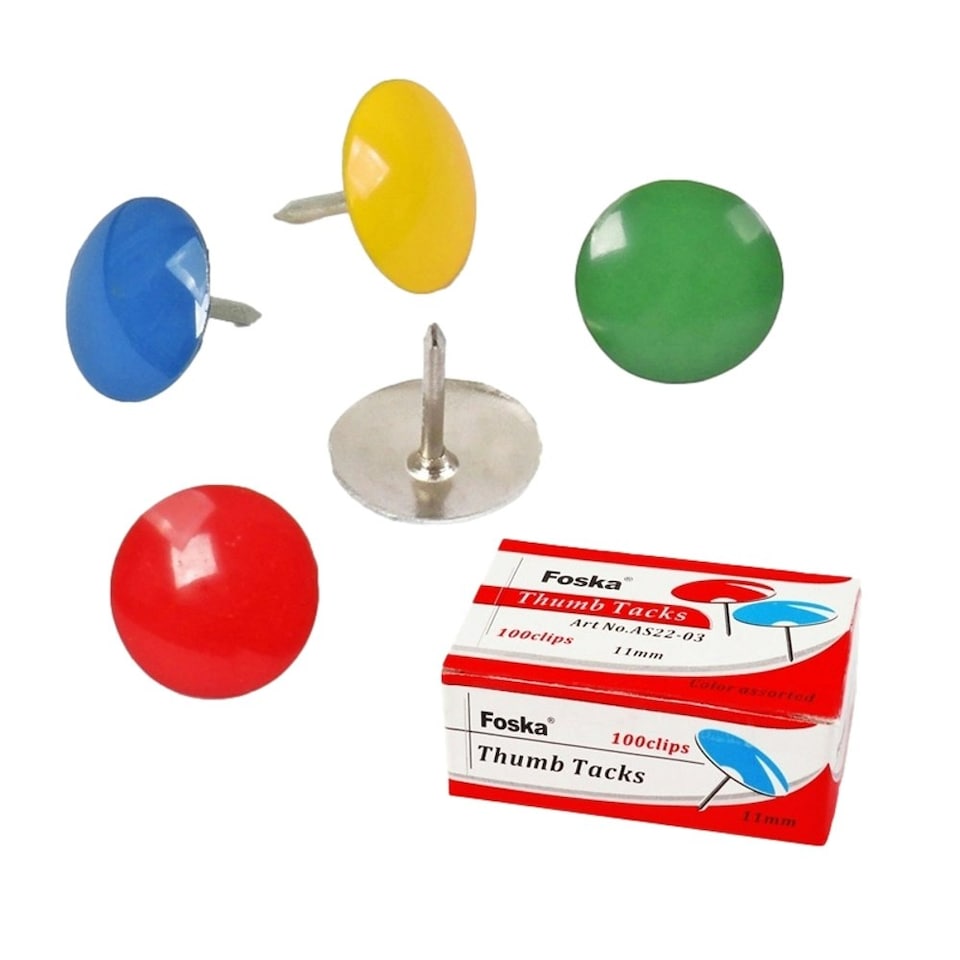 image 1 of Pack of 100 Assorted Colour Thumb Tacks - Push Pins 11mm