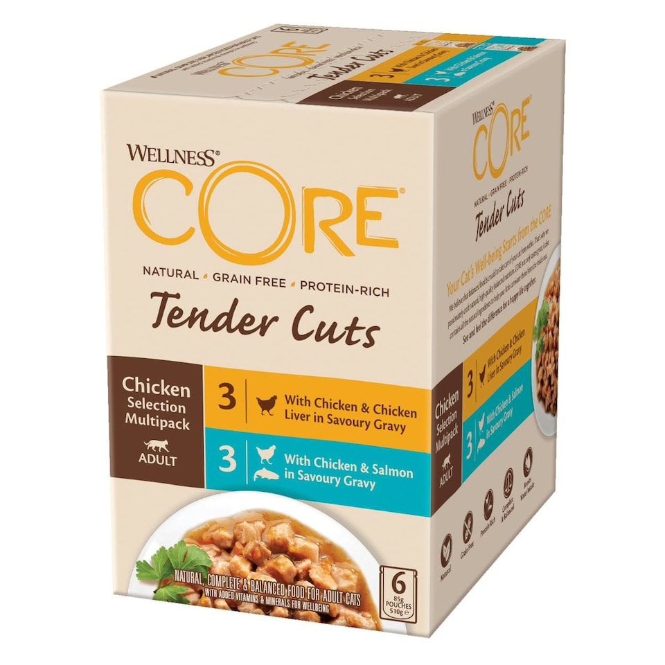 image 1 of Wellness CORE Cat Wet Adult Tender Cuts Chicken Selection Multipack 6 x 85g