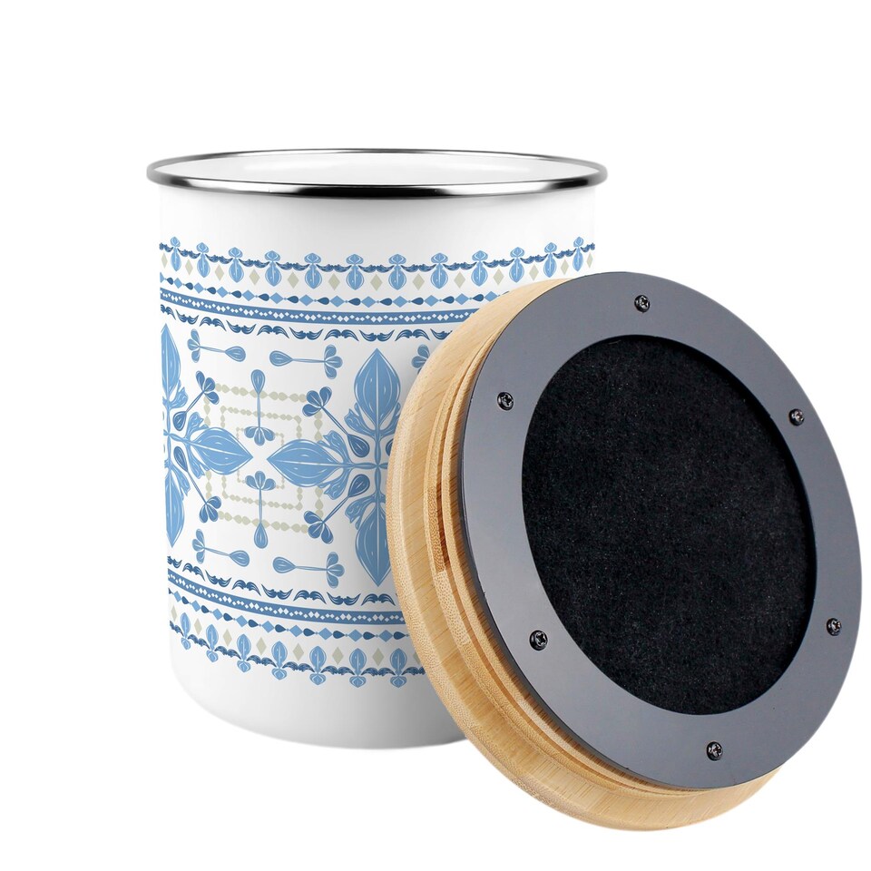 image 1 of Blue Folk Tile Food Waste Caddy - Metal 2L Decorative Kitchen Compost Bin