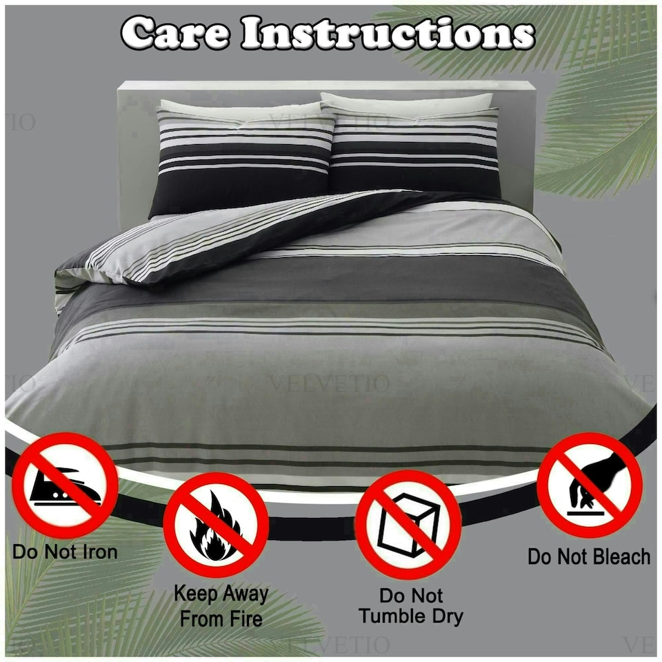 image 1 of VELVETIO Moxie Stripe Duvet Cover Set Reversible Polycotton Easy Care Beddings Black | Single