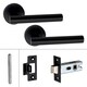 image 2 of Golden Grace 4 Pair of Straight T-Bar Design Door Handle On Round Rose Latch Door Handles with 2.5" Tubular Latch Black