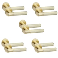 Golden Grace 5 Pairs Knurled T-Bar Door Handles in Satin Brass Finish Gold