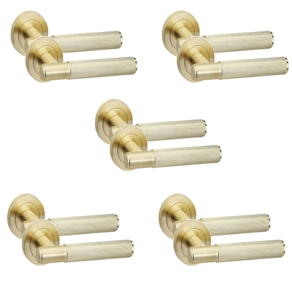 image 1 of Golden Grace 5 Pairs Knurled T-Bar Door Handles in Satin Brass Finish Gold