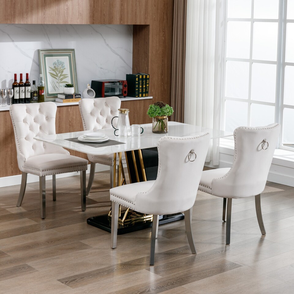 image 1 of Winchester Set of 6 Velvet Dining Chairs with Metal Legs