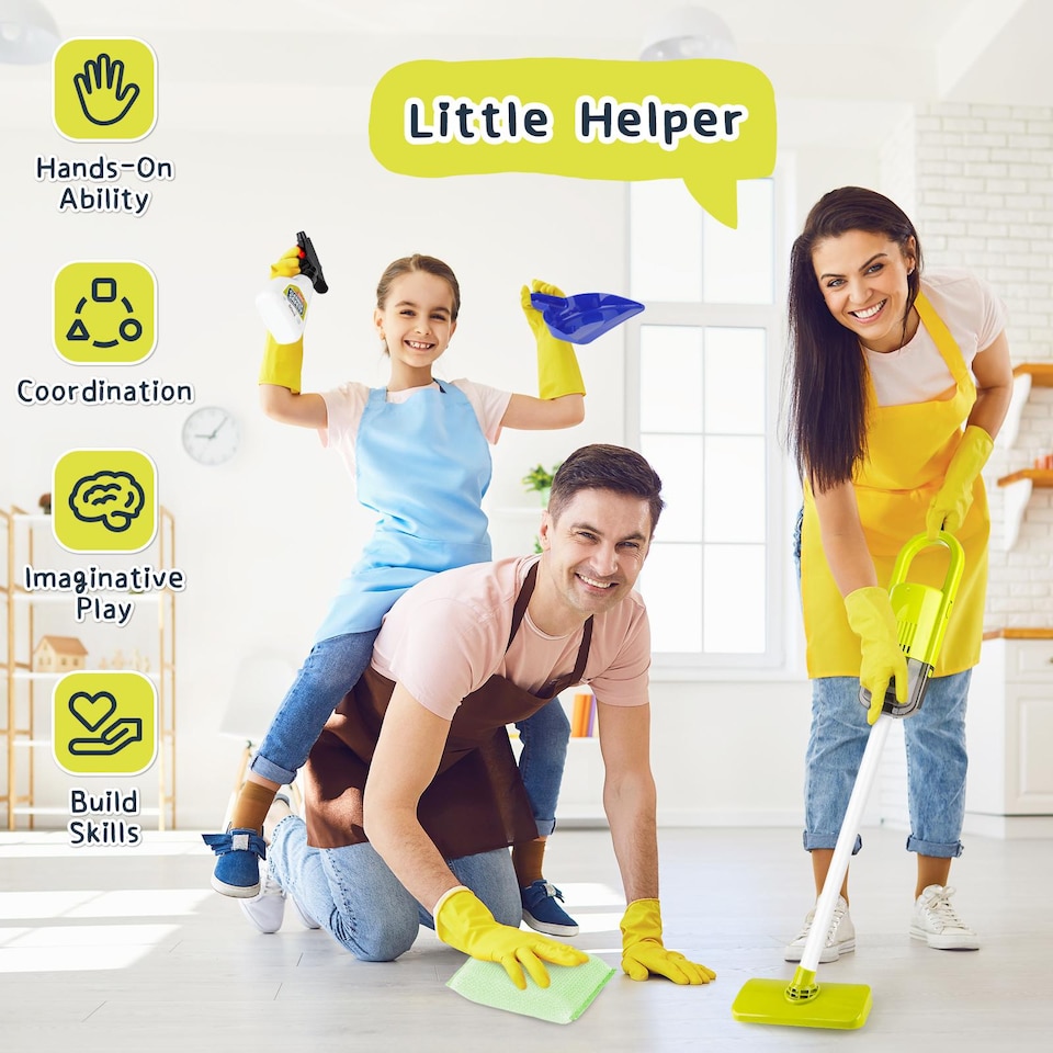 image 1 of Kids Play Trolley Cleaning Set – 12-Piece Pretend Housekeeping Cart with Broom & Dustpan Educational Role Play Toy for Ages 3–8