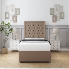 Sloomy Montana Mink Plush Divan Bed With Mattress 2 Drawers Same Side With 54" Floor Standing Headboard 3' Single | Brown | Mink | Single | 1