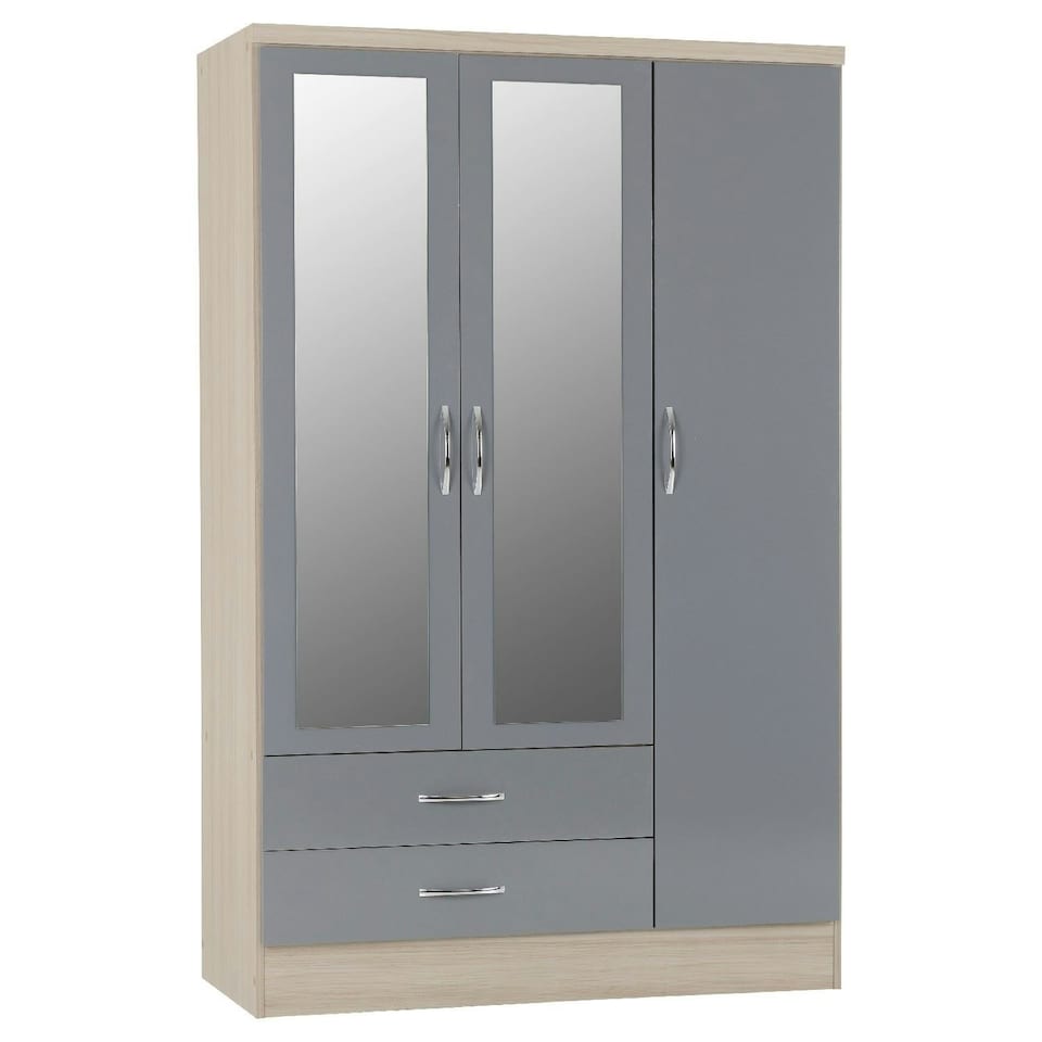 image 1 of Nevada 3 Door 2 Drawer Mirrored Wardrobe Grey | 3D Effect Grey