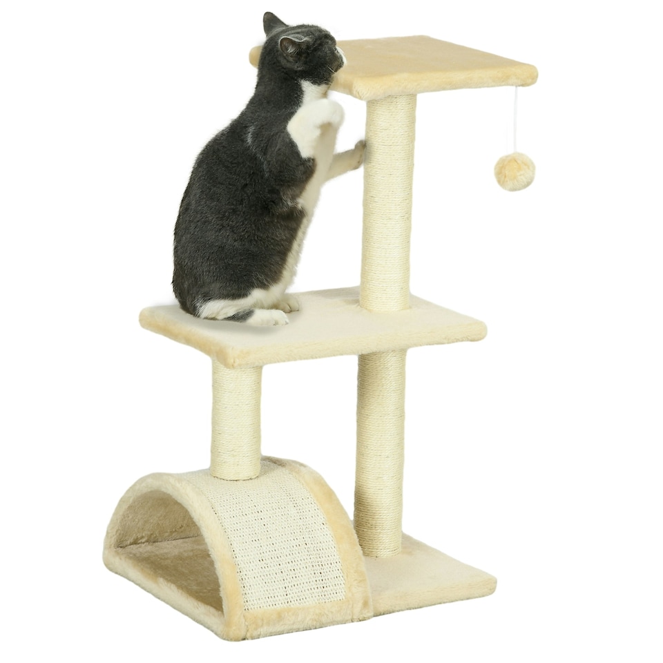 image 1 of PawHut 72cm Cat Tree Tower with Scratching Post Perch, Indoor, Cream white