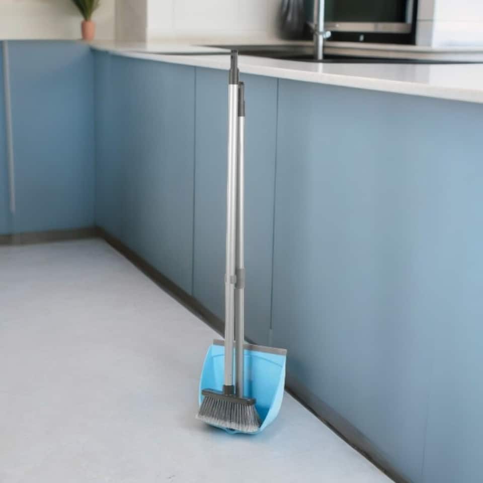 image 1 of Long Handled Dustpan & Soft Brush Set - 4 Colours | Blue | 1
