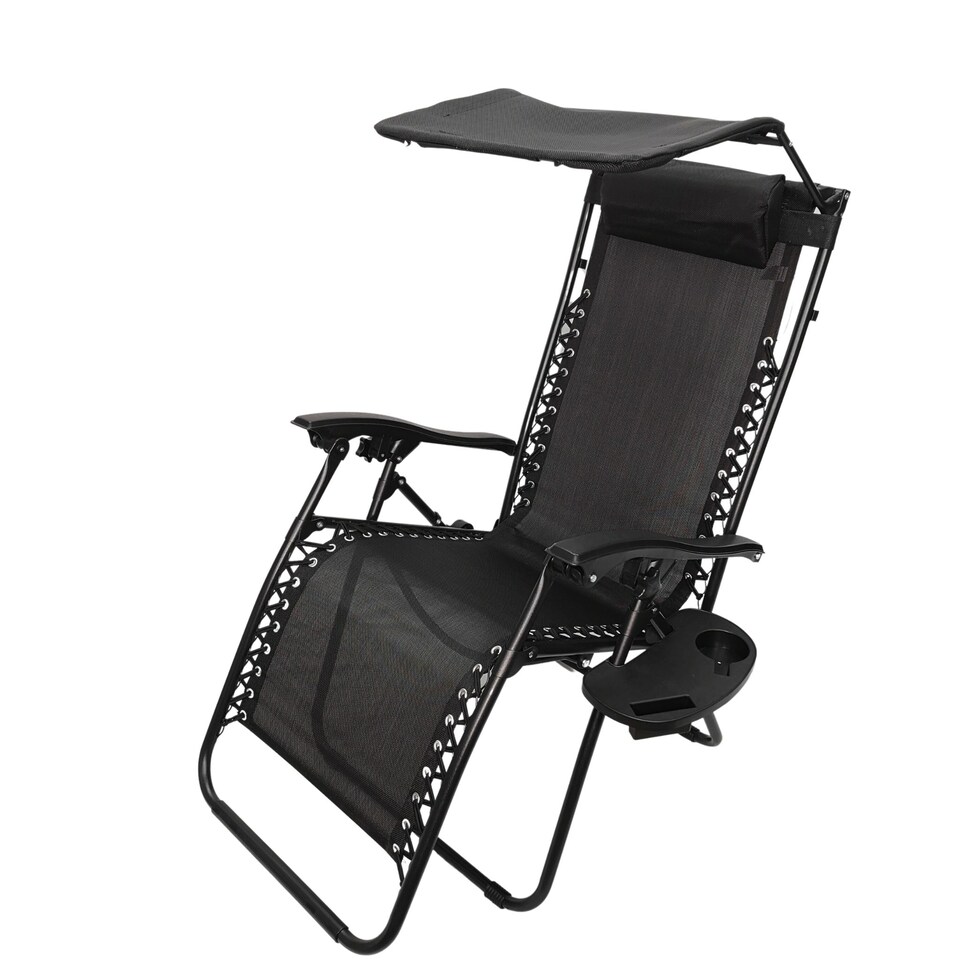 image 1 of Multi Position Garden Gravity Relaxer Chair Sun Lounger with Sun Canopy in Black | Black | Black