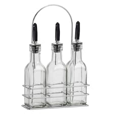 Argon Tableware Olive Oil Pourer Bottles with Stand - 170ml - Pack of 3