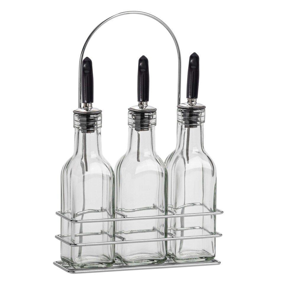 image 1 of Argon Tableware Olive Oil Pourer Bottles with Stand - 170ml - Pack of 3